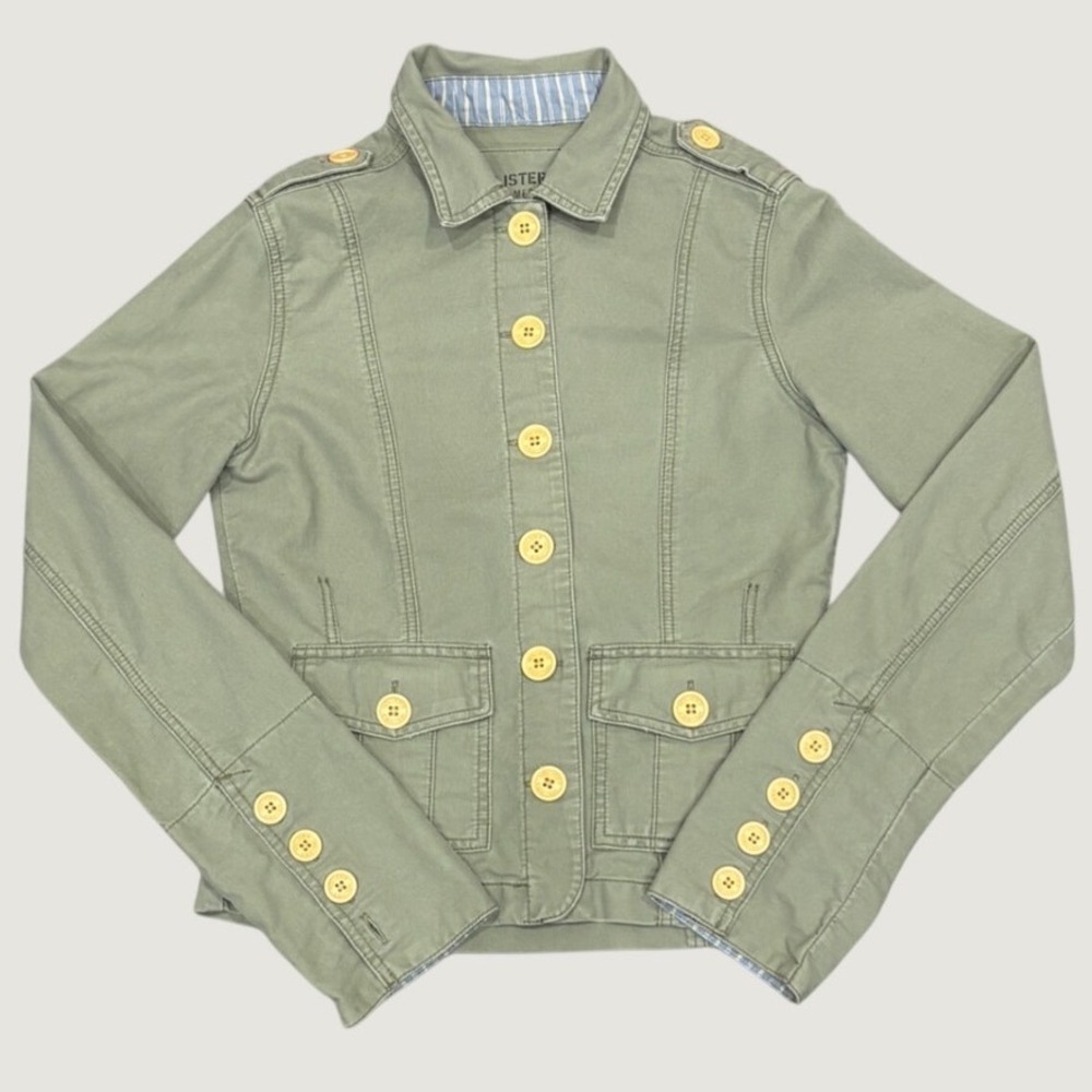 VTG 00s Hollister Co Olive Green Military Utility Jacket Size M Button Up Cotton